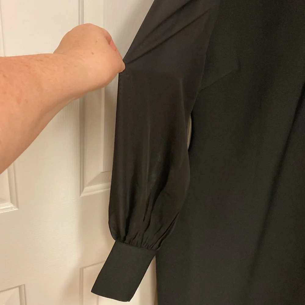 Karen Millen Black Sheath Dress with Notched Collar and Bishop Sleeves - Picture 10 of 15